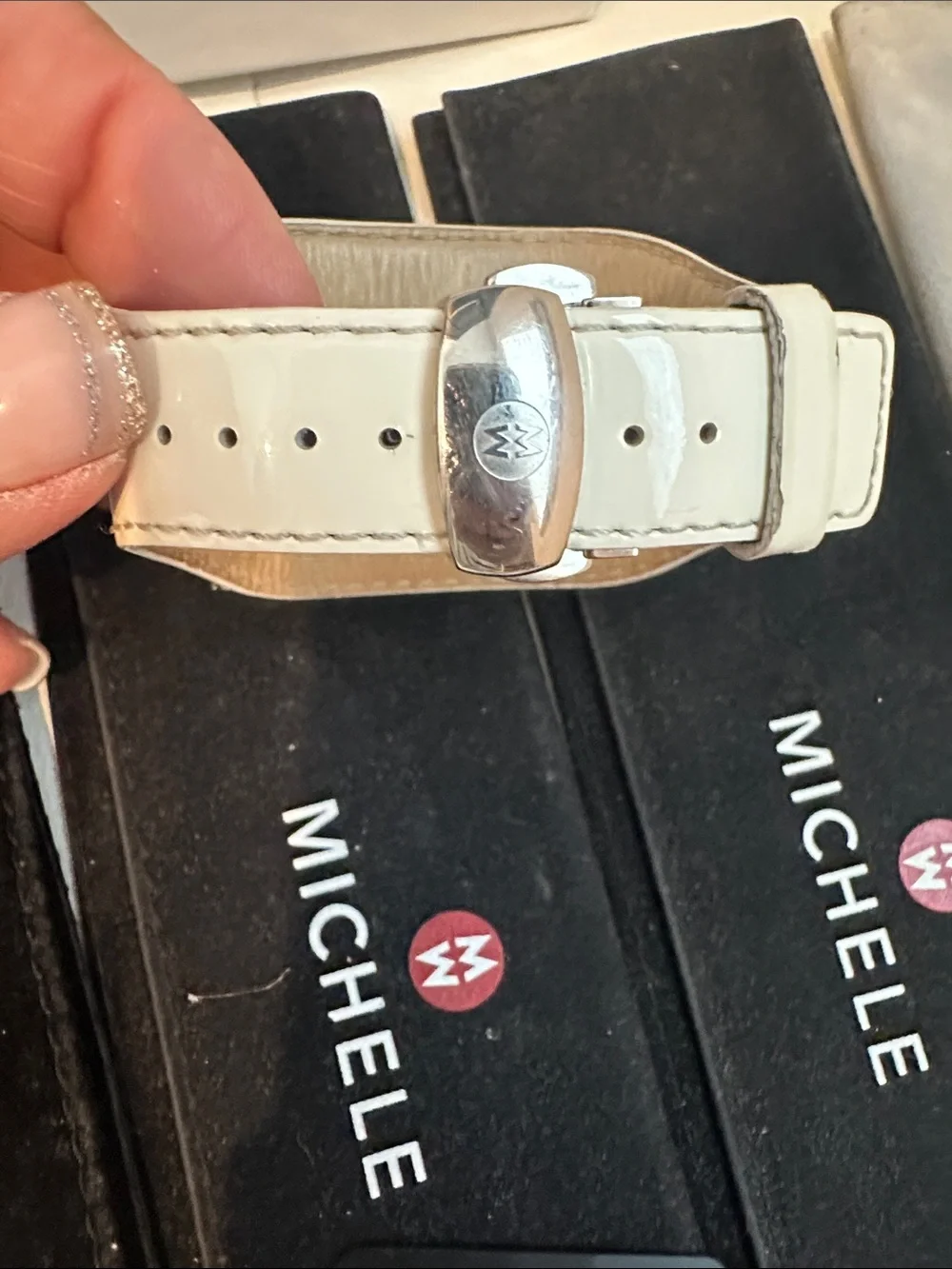 Michele diamond and Stainless Steel Watch with Blue , Black, Red & White Straps